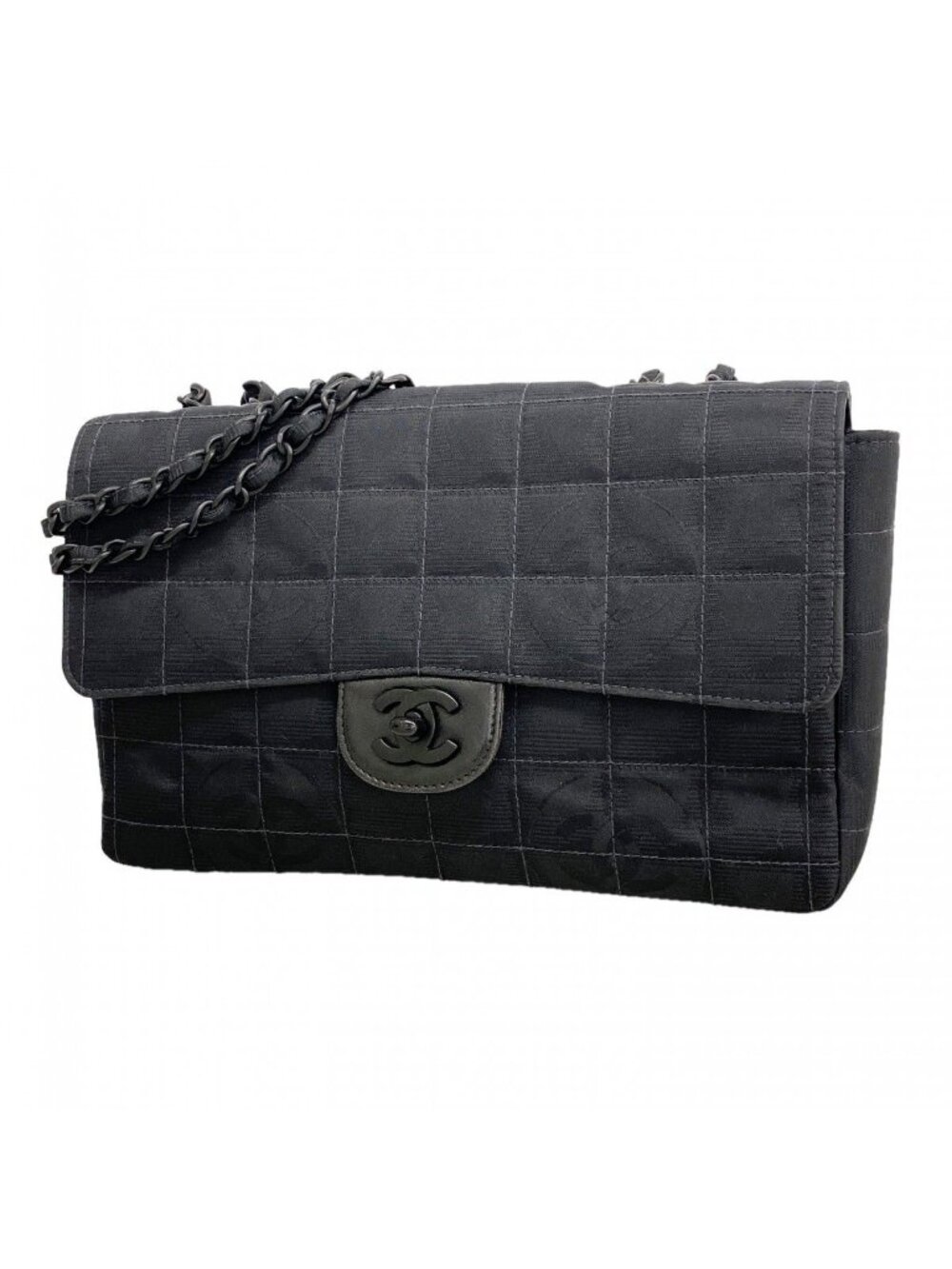 Chanel Shoulder Bag Nylon Black Silver